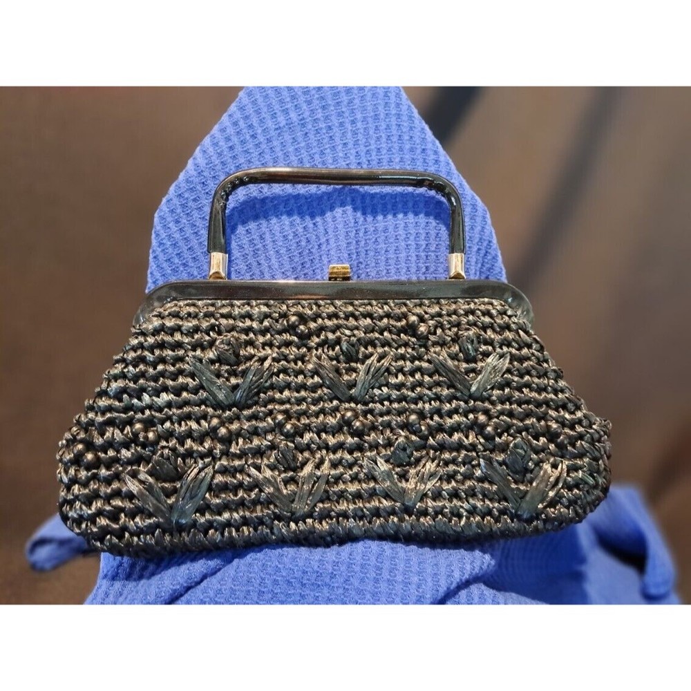Vintage Straw Purse in Black with Lining  Great Condition
